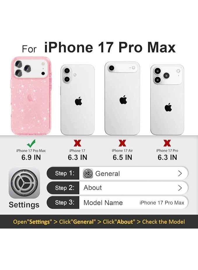 Compatible with iPhone 17 Pro Max Case Clear Glitter, Hard PC Back Shockproof Protective Bumper Cover, Sparkle Bling Sparkly Cute Slim Women Girls Phone Cases - Image 2